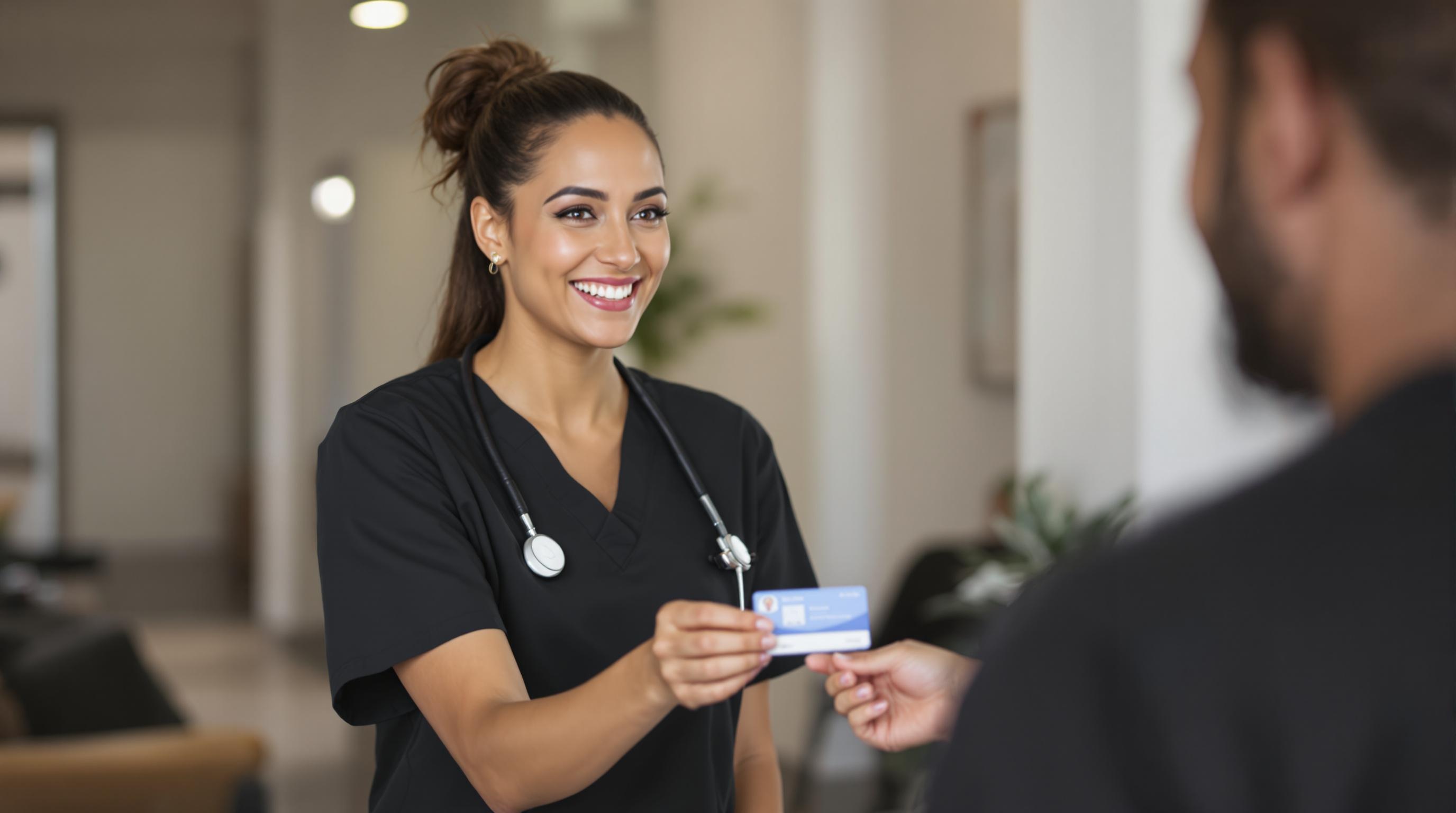 Nurse handing over medical marijuana card to patient